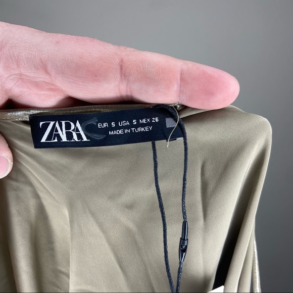 NWT ZARA Gold Spaghetti Slip Mini Dress Small Y2K - Picture 3 of 4